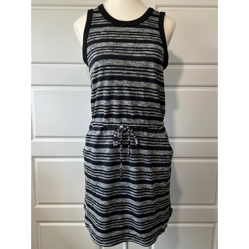 Banana Republic Black Gray Striped Tank Dress‎ Drawstring Waist Summer Beach XS